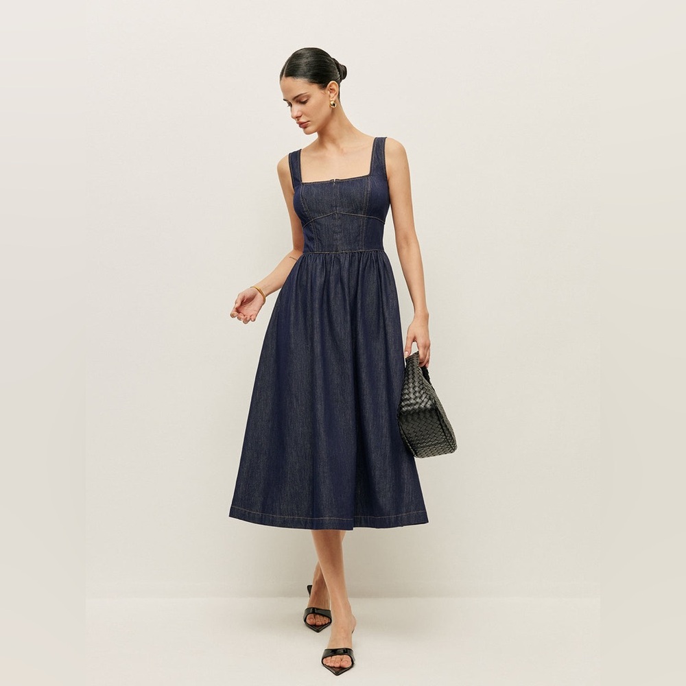 Commense Navy Denim Midi Dress